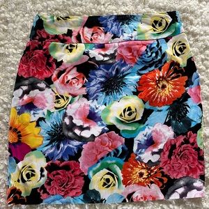 Floral cotton stretch mini skirt